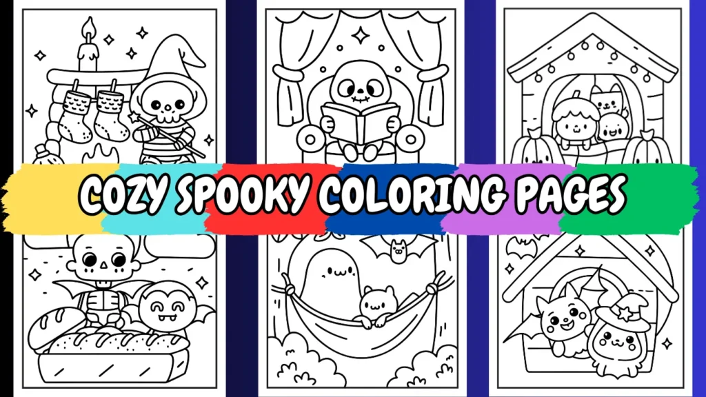 COZY SPOOKY COLORING PAGES FOR HALLOWEEN FREE DOWNLOAD